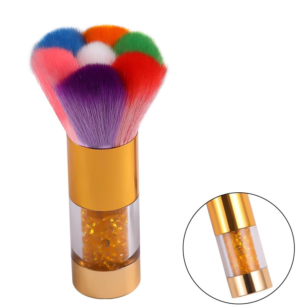 PINPAI Colorful Nail Art Dust Remover Powder Brush Cleaner for Acrylic & UV Nail Gel, Soft Makeup Powder Blush Brushe 1 Pieces (Gold)