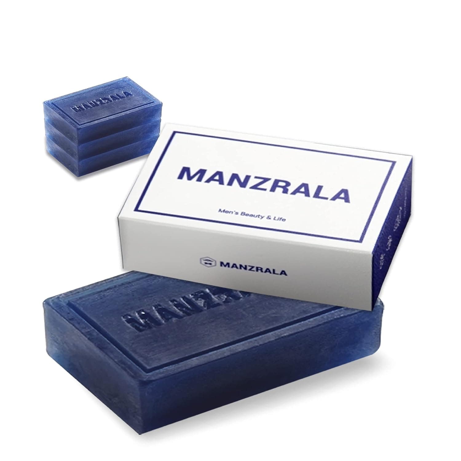Manzrala All-in-One Bar Soap for Men | Body, Hair, Face Wash Soap for Men | Mens Soap, Natural Soap Bar | Natural Ingredients with Luxurious Blue Scent | 4.23Oz (Pack of 3)
