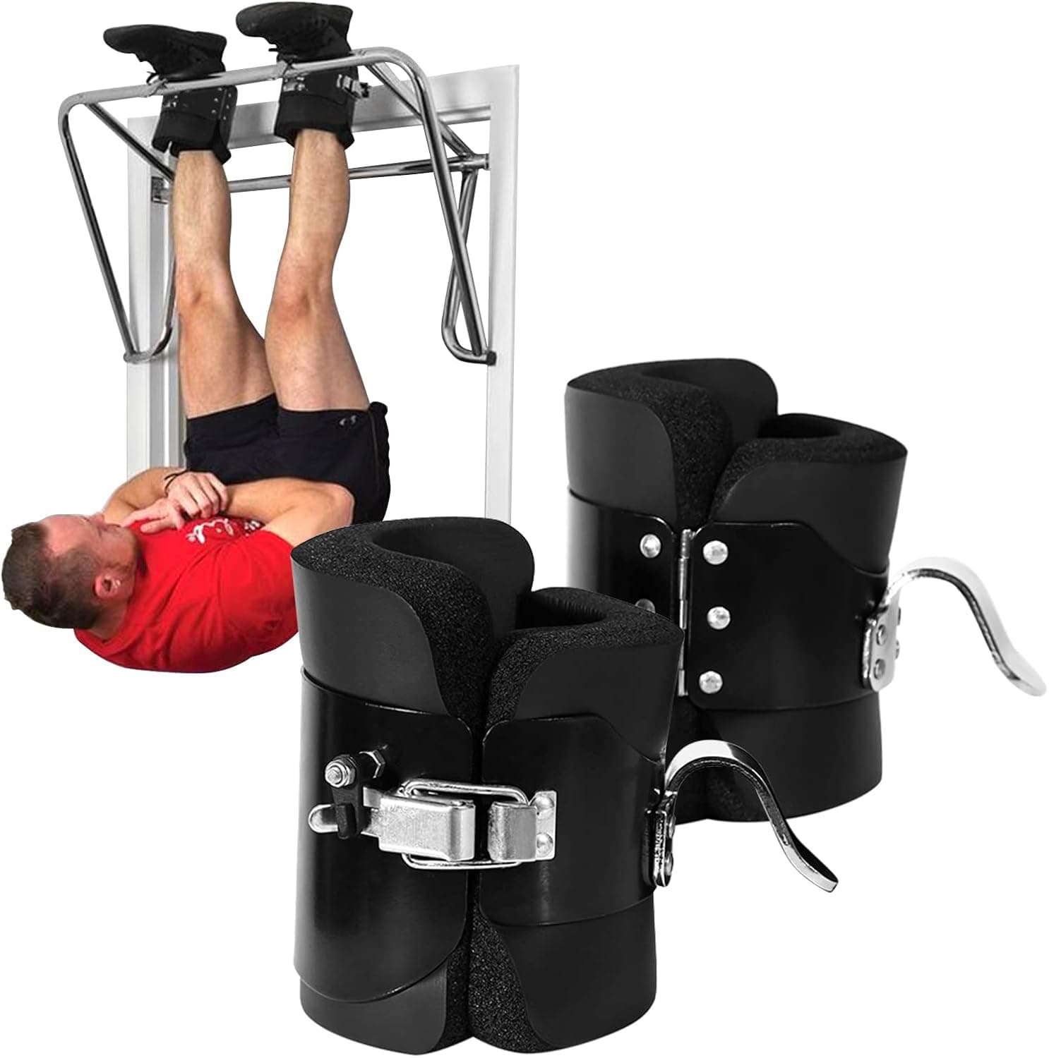 Estink Hanging Pull Up Boots,1 Pair Black Anti Gravity Inversion Hang Up Boots Therapy Gym Fitness Physio Hang Spine Posture with Comfortable Foam Padding and Safe Locking Clips