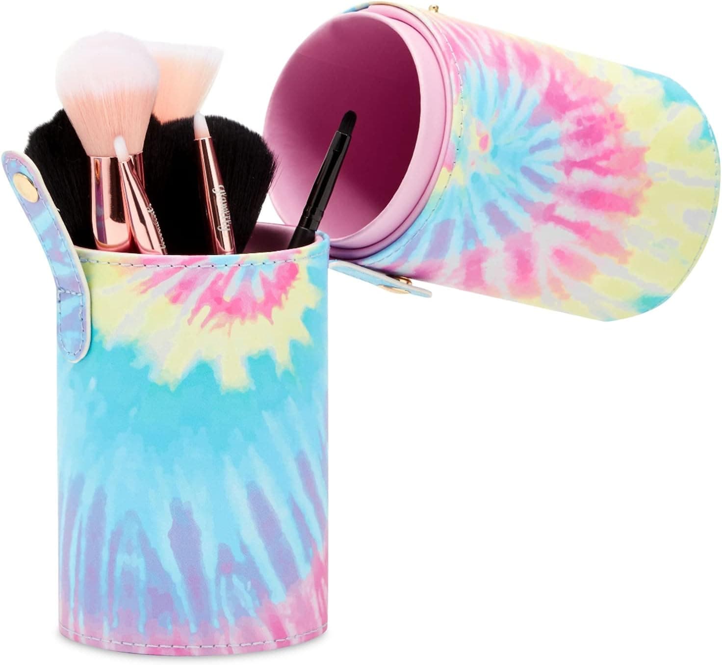 Tie-Dye Makeup Brush Holder Cup with Lid, Cosmetic Travel Bag (3 x 9 In)
