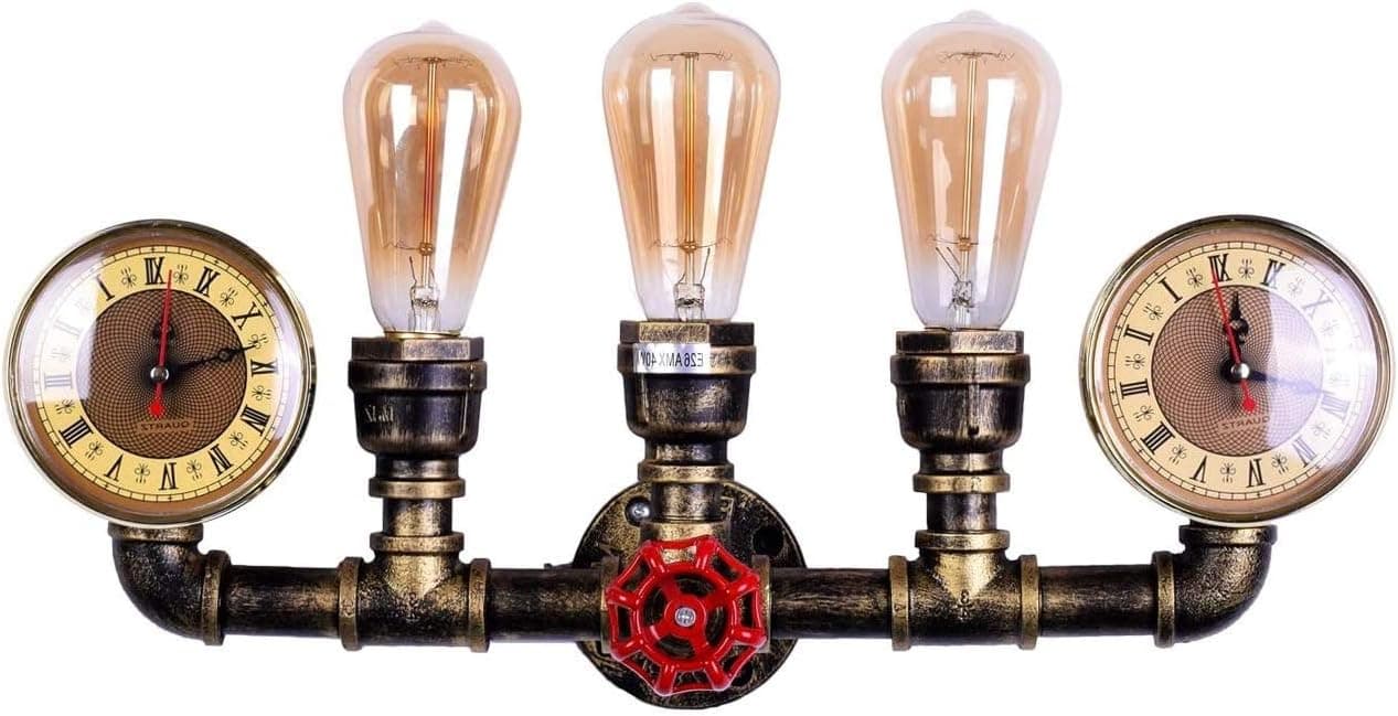 Industrial Sconce Water Pipe Wall Light Steampunk Wall Sconce 3 Lights Wall Lamp Metal Wall Mounted Light in Antique Bronze Finish for E26 Socket for Bathroom Hallway Basement