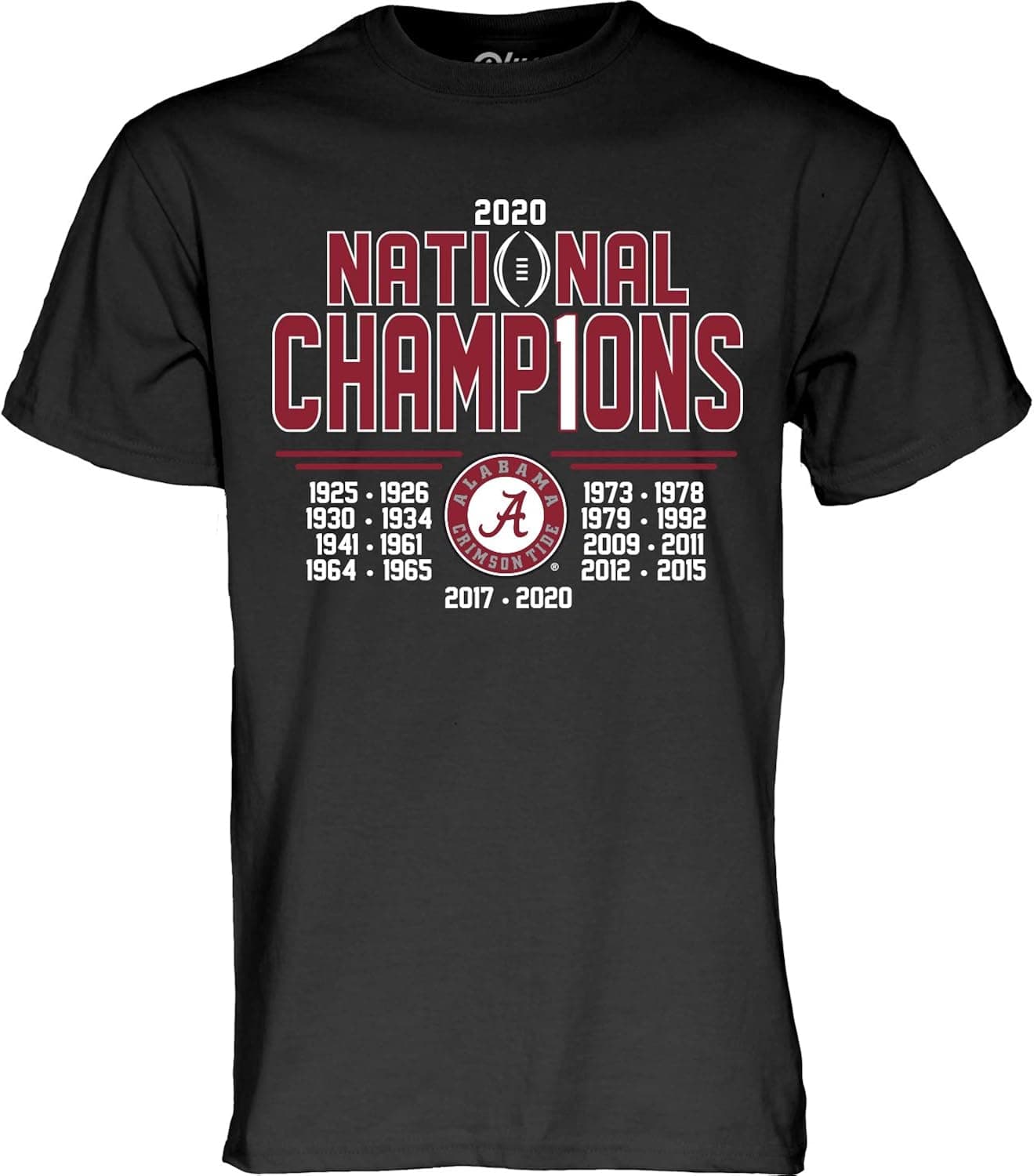 Blue 84 Men's Alabama Crimson Tide National Champs T Shirt 2020-2021 Number 1 Black