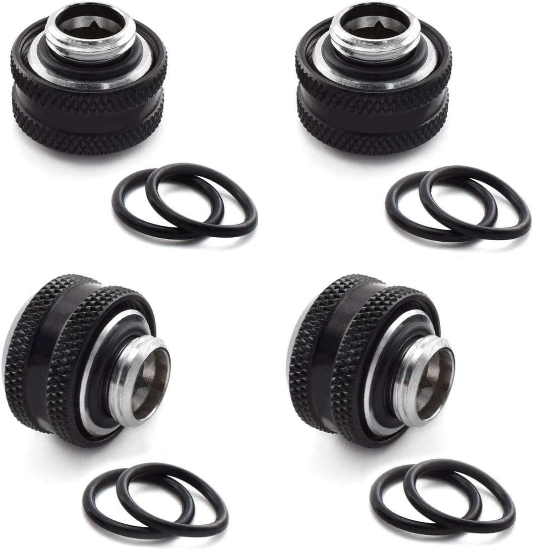 SDTC Tech 4-Pack G1/4" to 10mm x 14mm (IDxOD) Rigid Tubing Compression Fitting for PC Water Cooling System Metal & PETG Tube