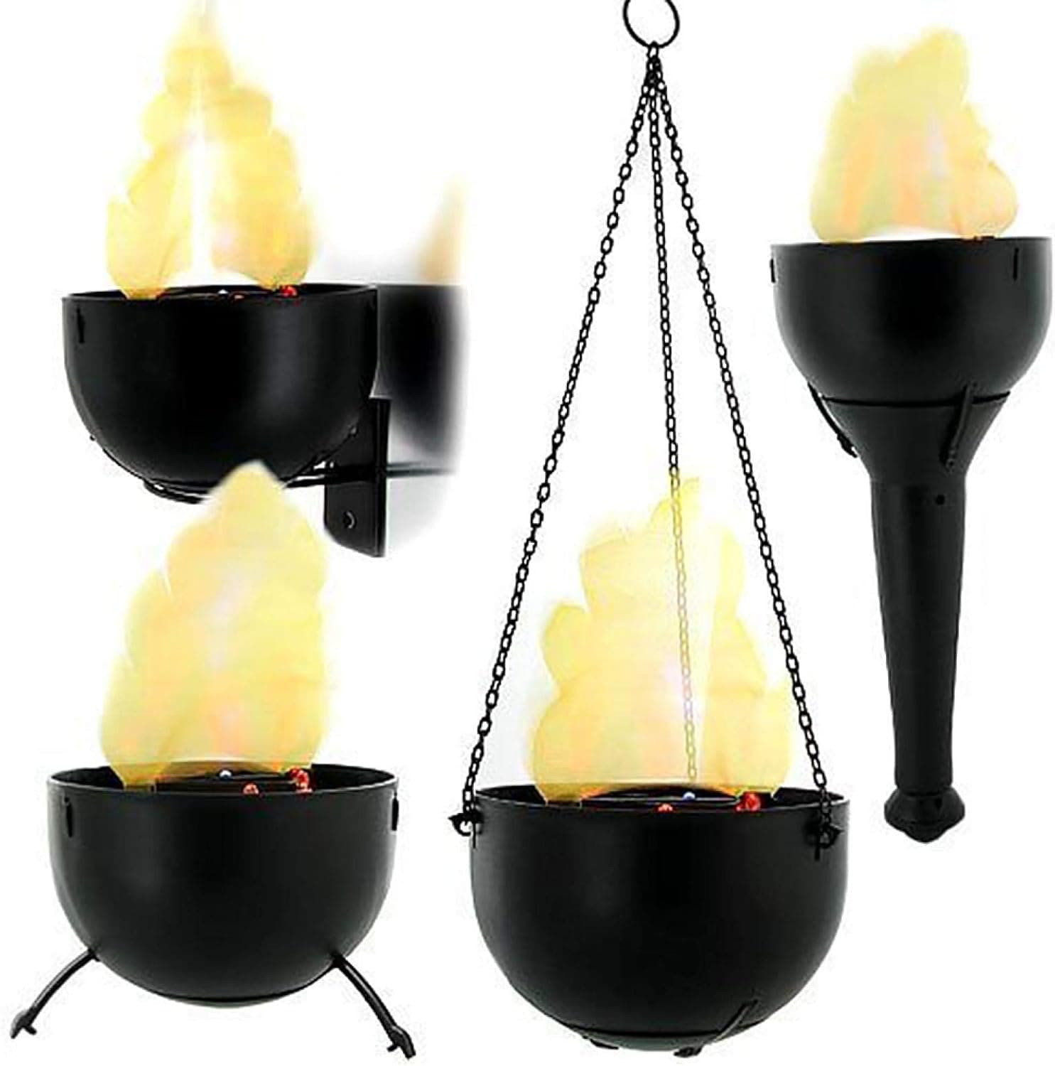 3D Artificial Flame Lamp, 4 in 1 LED Fake Fire Electronic Burning Torch Light Battery Operated Realistic Effect Light Table Decoration Prop for Stage Club Christmas Halloween New Year
