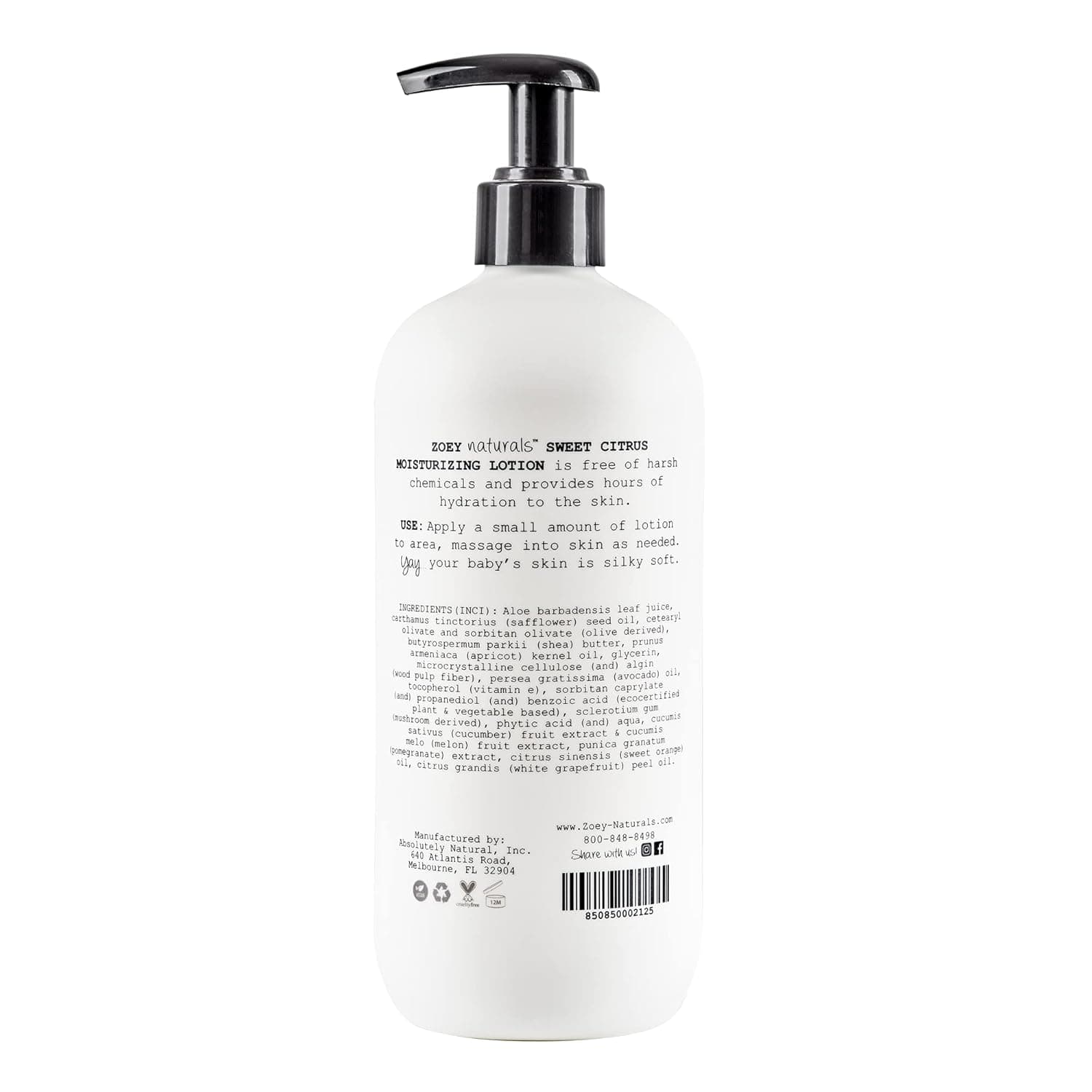 Absolutely Natural Zoey Naturals - Sweet Citrus Moisturizing Baby Lotion, with Shea Butter, Made in USA
