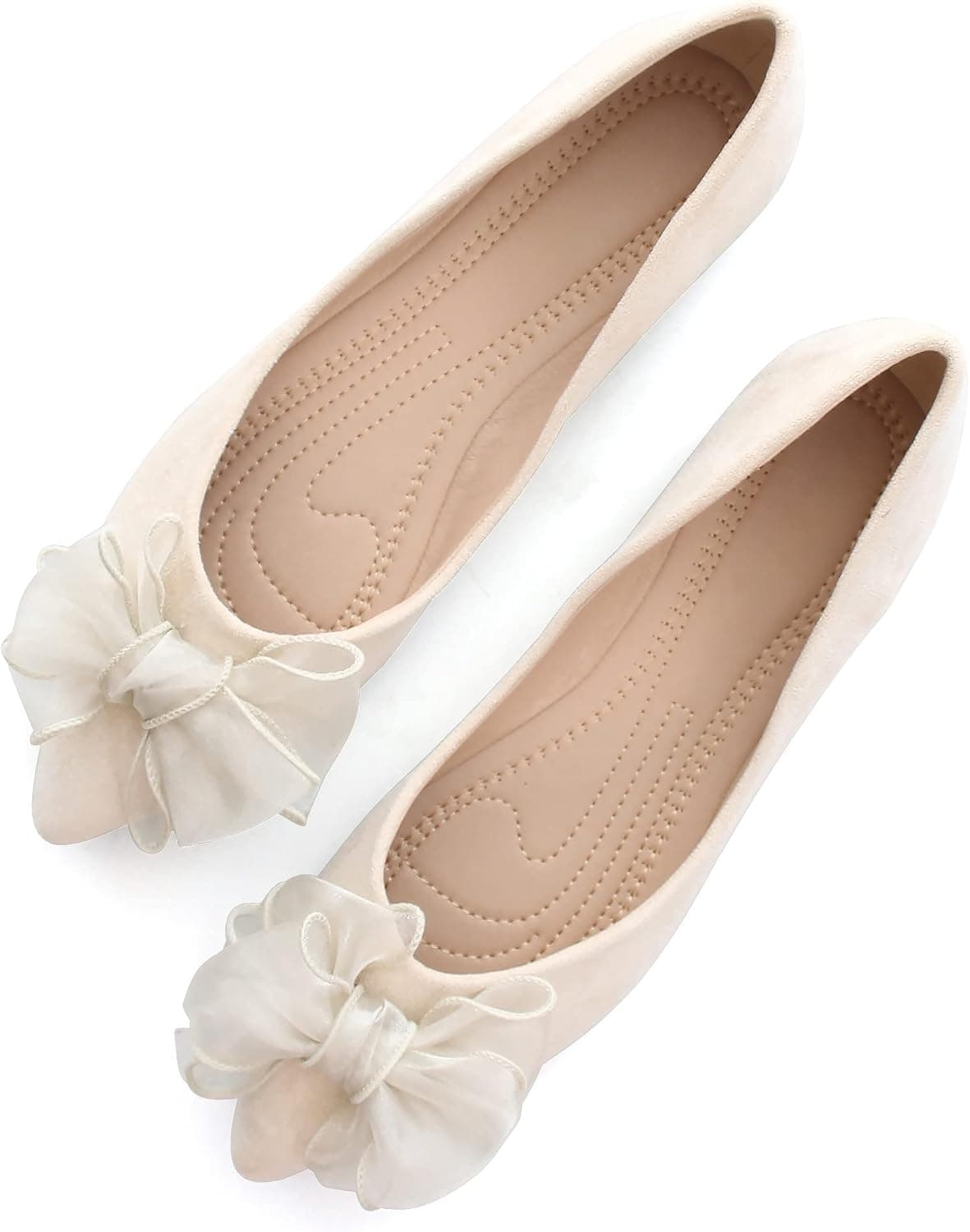 SAILING LU Bow-Knot Ballet Flats Womens Pointy Toe Flat Shoes Suede Dress Shoes Wear to Work Slip On Moccasins