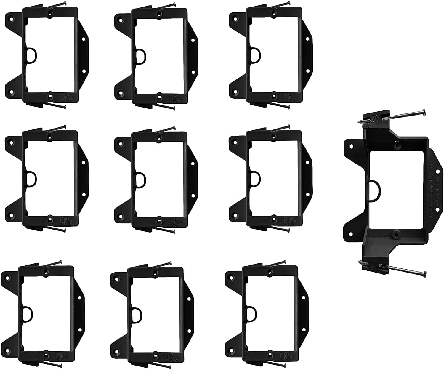 BestMounts - Low Voltage Nail-ON Mounting Bracket 1 Gang Multipurpose New Construction – (10 Pack, Black)