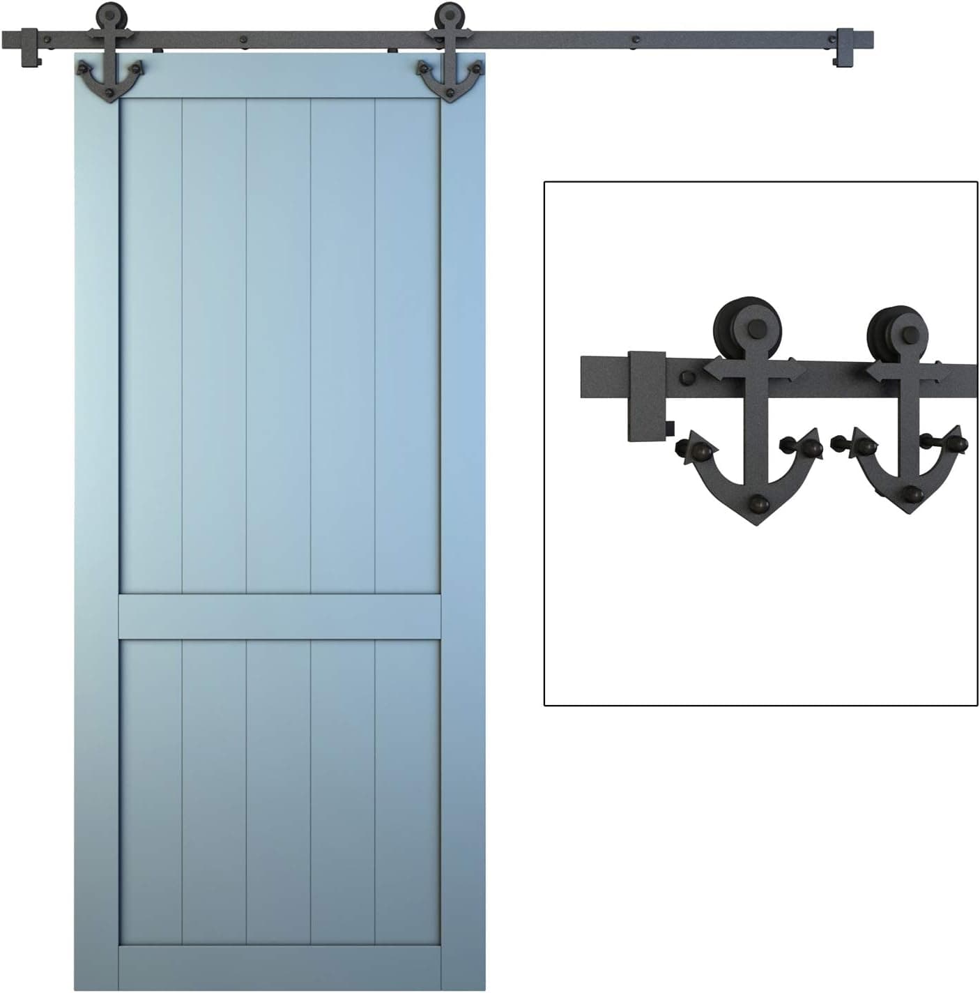 JUBEST 6.6ft Sliding Barn Door Hardware Kit,Heavy Duty Smoothly and Quietly,for 36in-40in Wide Sliding Door Panel, Black Carbon Steel Flat Track System, Anchor Hanger Roller