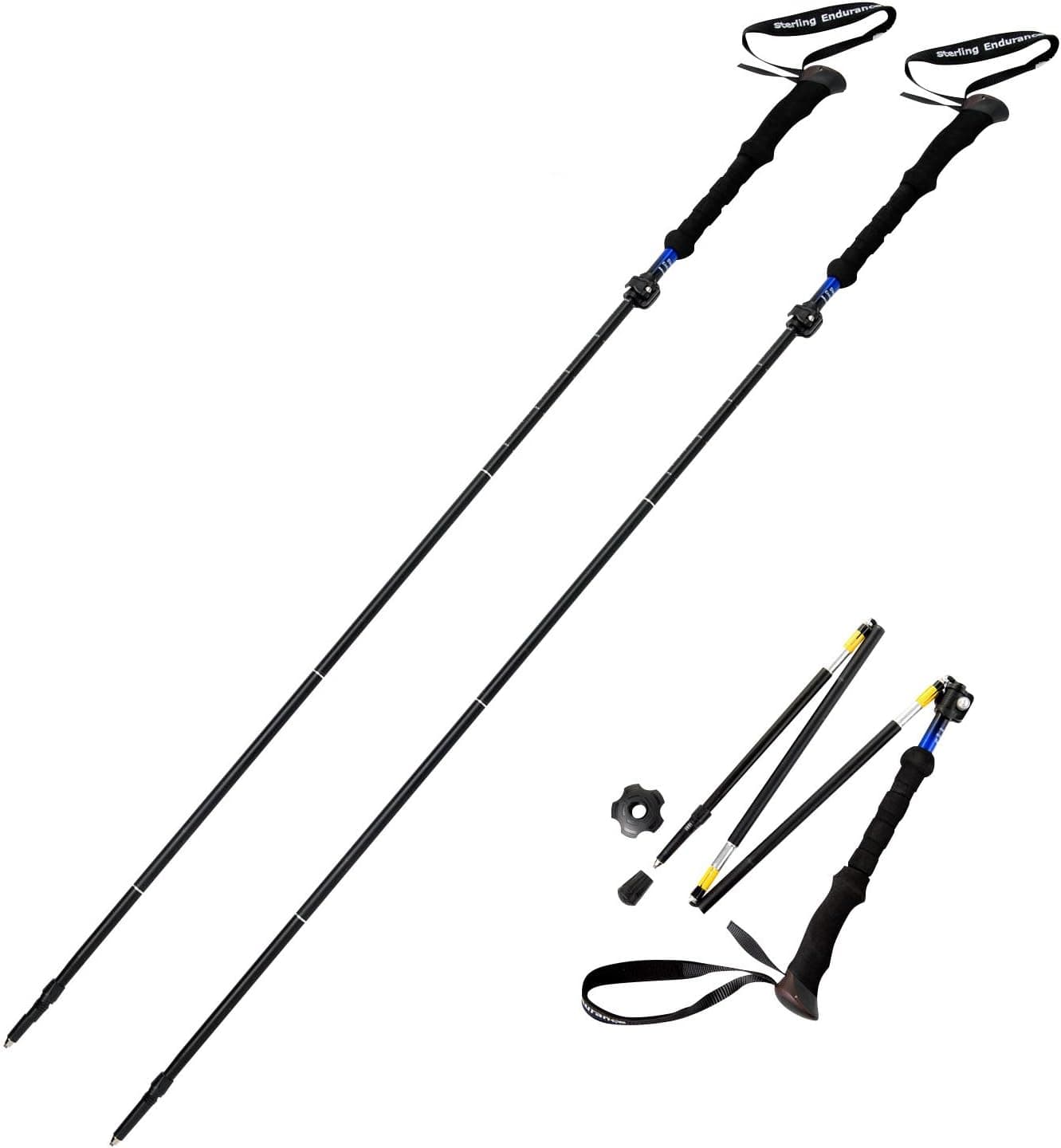 Trekking Poles/Collapsible to 13 1/2" / Hiking Poles Walking Sticks by Sterling Endurance (Buy 1 Pole or 2 Poles)