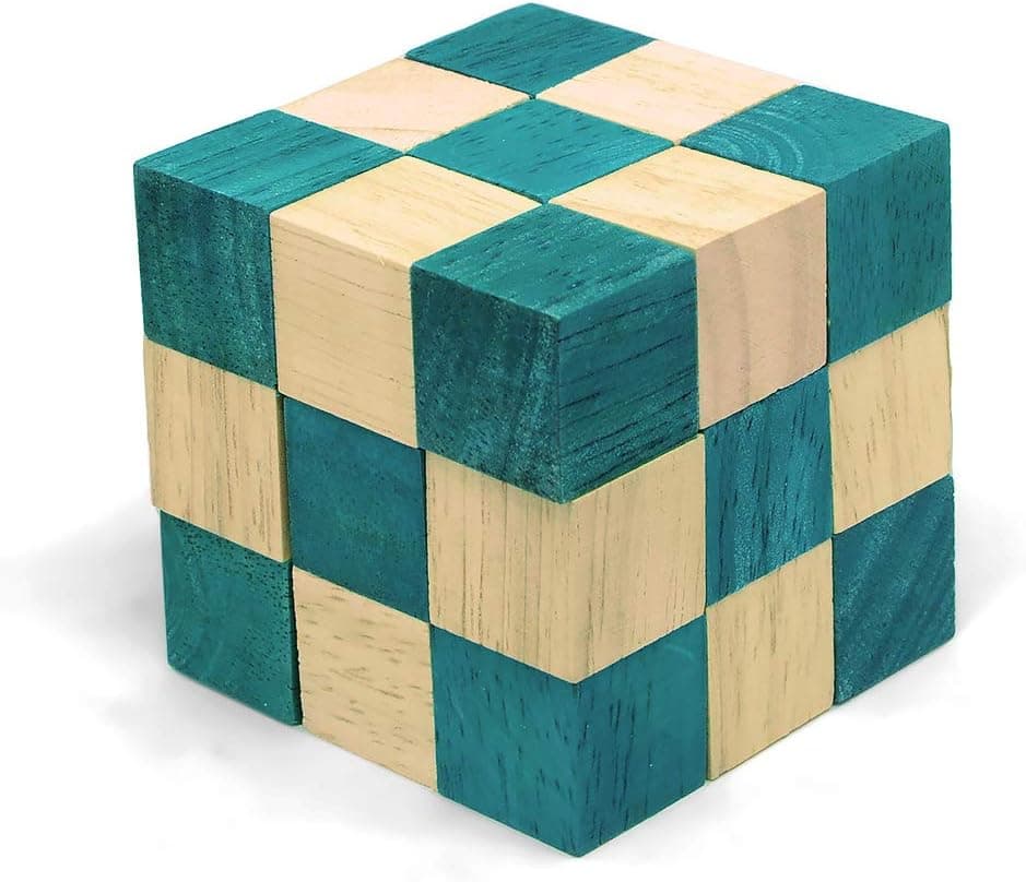 Logica Puzzles Art. Green Snake Cube - 3D Brain Teaser in Fine Wood - Difficulty 4/6 Extreme - Leonardo da Vinci Collection