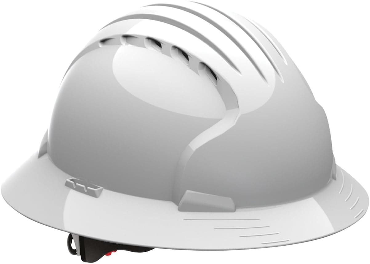 Evolution Deluxe 6161 280-EV6161-10V Full Brim Hard Hat with HDPE Shell, 6-Point Polyester Suspension and Wheel Ratchet Adjustment Vented, White