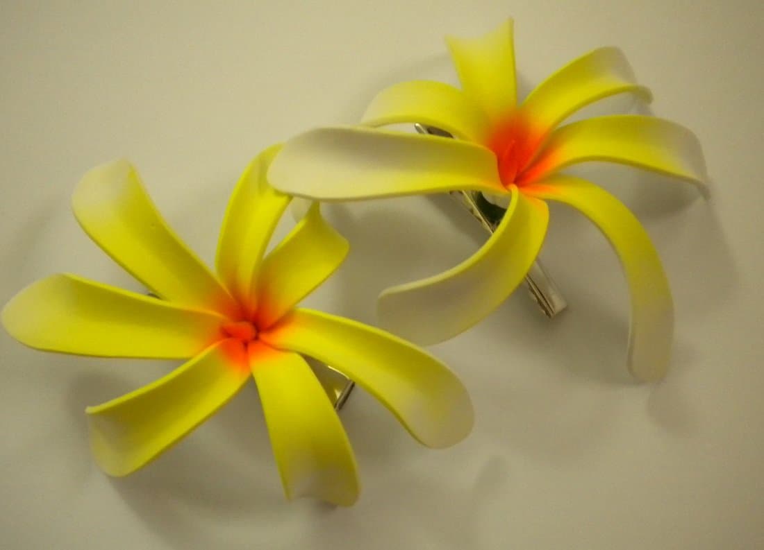 Hawaiian Jasmine Tiare Gardenia Hair Clip Set Tropical Colors (Yellow)
