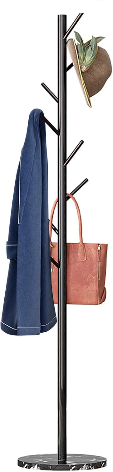 Untyo Coat Rack Marble Chassis 8 Hooks Super Easy Assembly NO Tools Required Hallway/Entryway Coat Hanger Stand for Clothes, Suits, Accessories (Black)