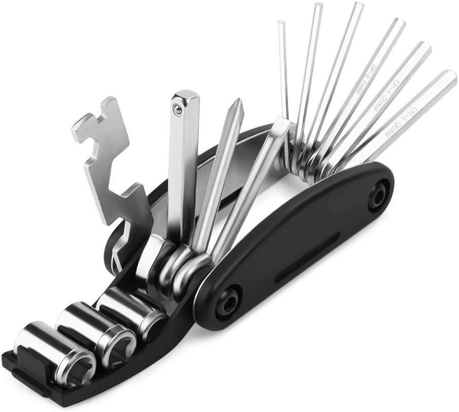 eovas Portable 16 in 1 Multi-Function Bike Bicycle Mechanic Repair Tool Kit with Compact Screwdriver Nut Driver for Any Emergency During Cycling (Black)