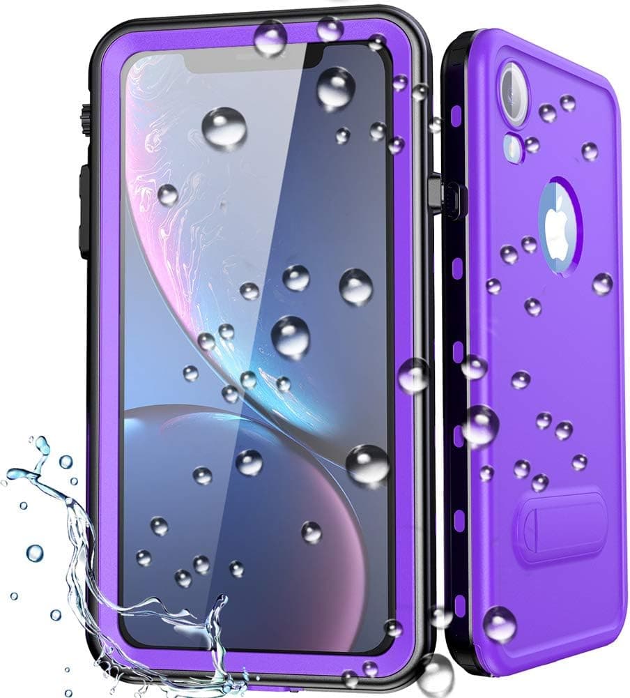 Diverbox iPhone XR Waterproof Case,Waterproof Shockproof Dustproof IP68 Full-Body Sturdy with Kickstand Case Built-in Screen Protector,Underwater Full Sealed Cover Protective for iPhone XR(Purple)