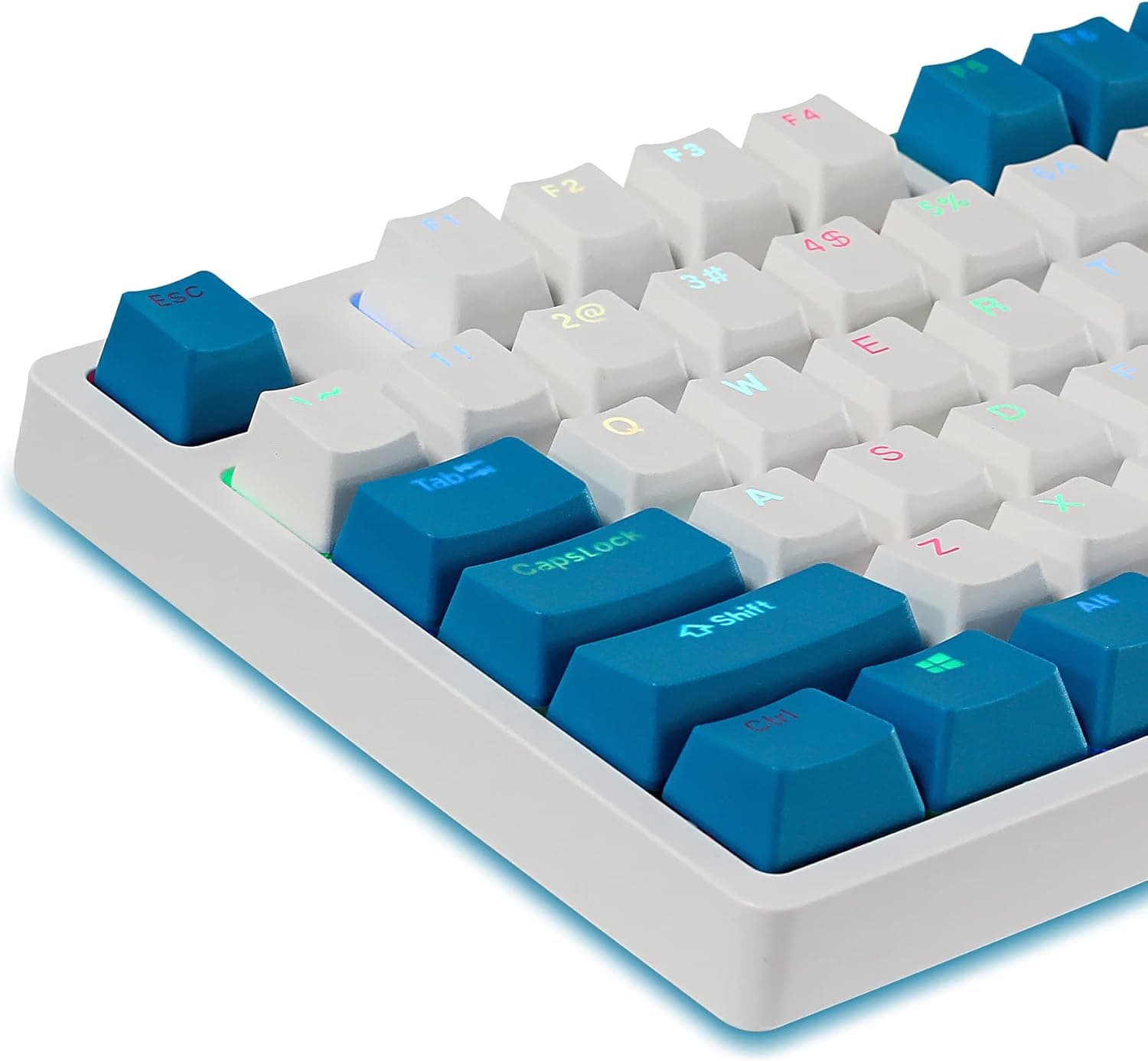Happy Balls PBT Keycaps Backlit Cherry MX Keycap Set Doubleshot OEM Profile Translucent with Keycap Puller for US Layout 61 87 104 108 MX Switches Mechanical Keyboard (Blue White Combo)