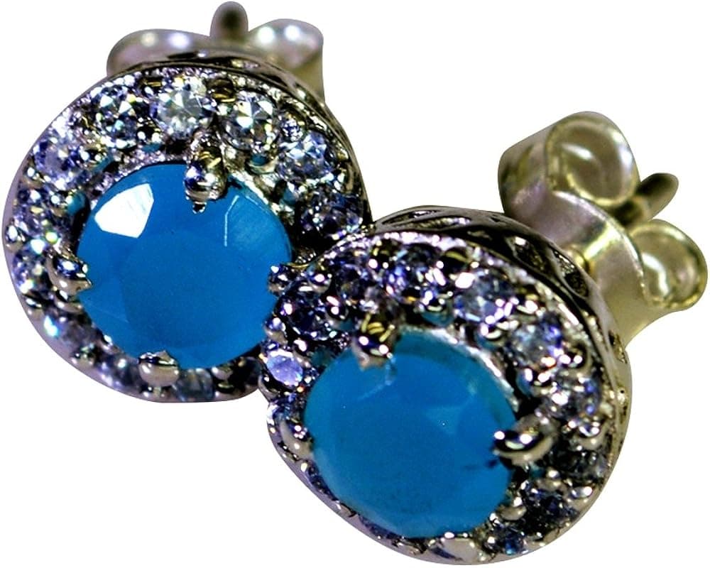 Gemsonclick Real Blue Chalcedony Stud Earrings For Women 925 Sterling Silver Fashion Astrological Jewelry