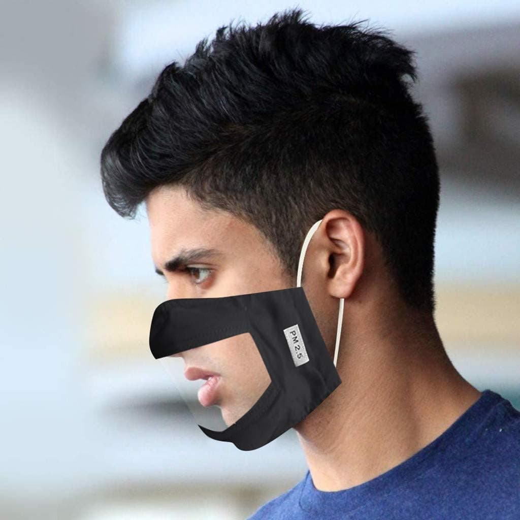 Clear Face Protection, Adults Face_Mask Mini Face_Protection Washable Reusable Mouth_Mask PVC Visual Face_Mask with Film Elastic Band Visible Expression for The Deaf and Hard of Hearing (Black)