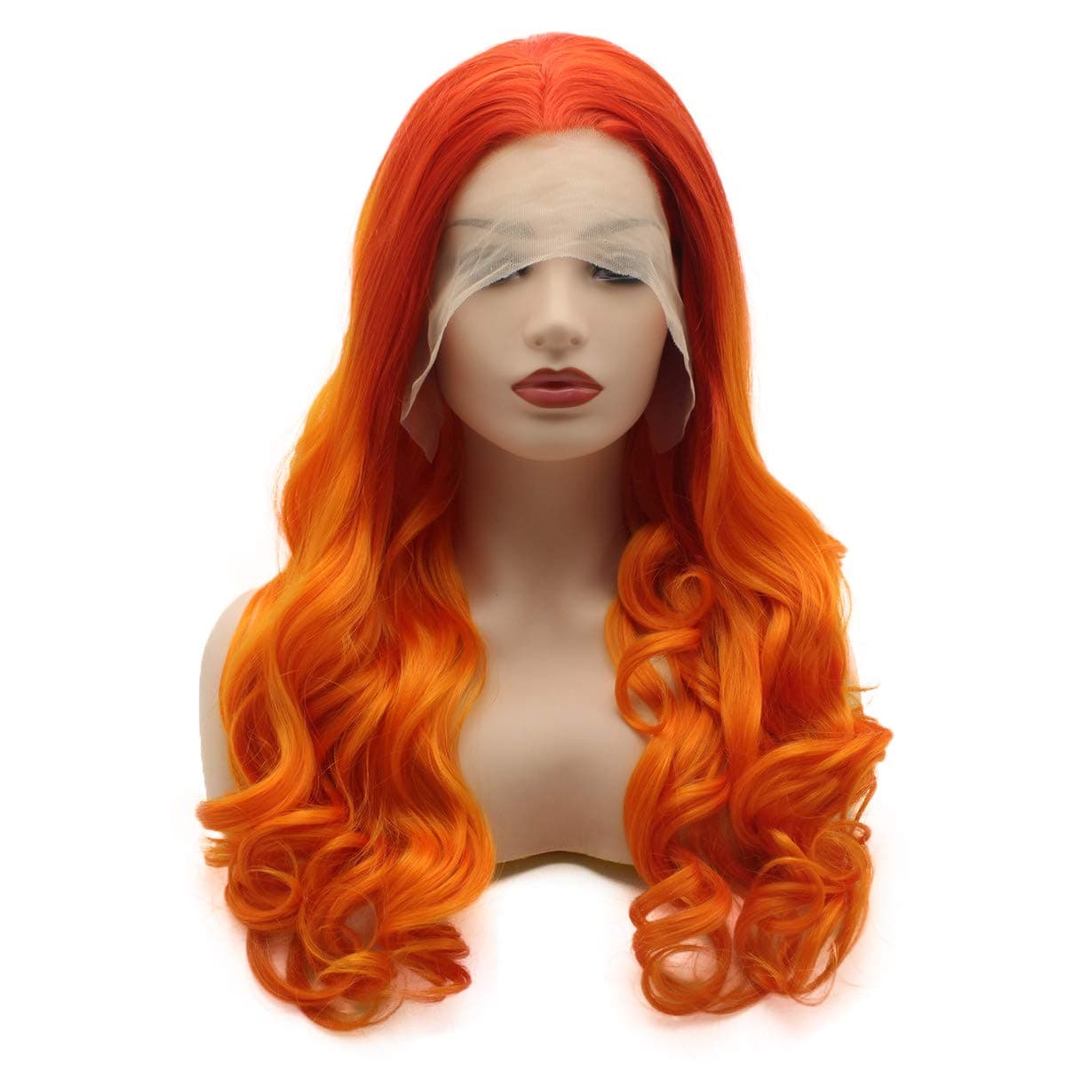 Meiyite Hair Wavy Long 24inch Orange Root Light Orange Ombre Heavy Density Realistic Synthetic Lace Front Wigs