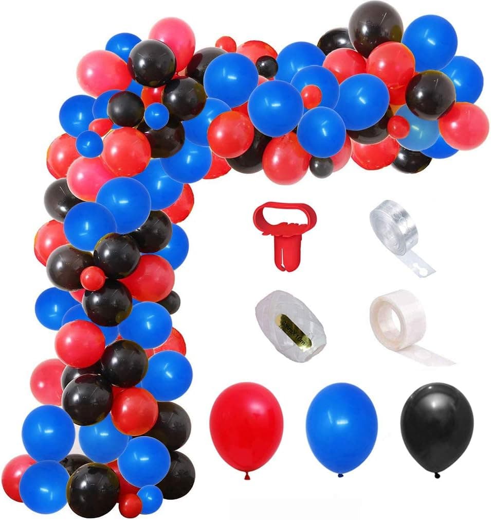 Red Blue Black Balloon Arch Kit - 104pcs 16ft Balloon Strip for Boys Kids Party Backdrop, Birthday, Graduation Balloon Decor Supplies