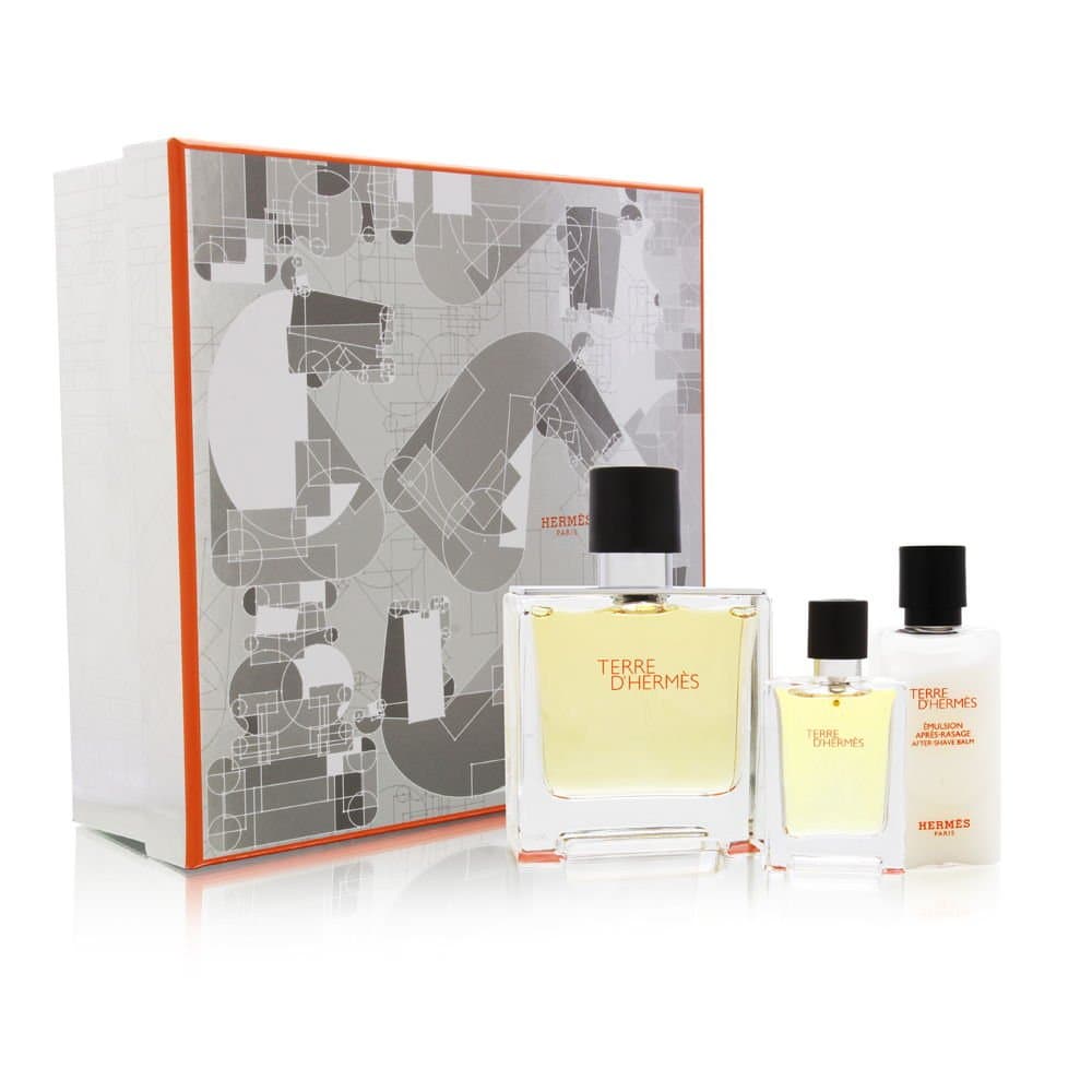 Terre D'Hermes by Hermes for Men 3 Piece Set Includes: 2.5 oz Pure Perfume Spray + 0.42 oz Pure Parfum Spray + 1.35 oz Aftershave Balm