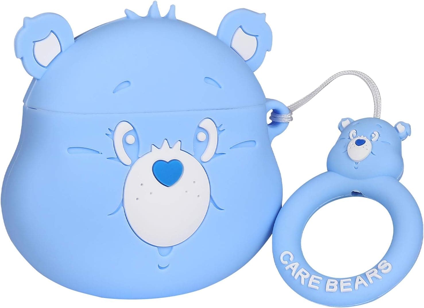 Yellow label Case for AirPod 2/1, Soft Silicone Air Pods Cover Protective Fashion Cartoon Cute Cool Stylish Character Design Shockproof Keychain Skin Cases for Girls Boys Teens AirPods[Blue Rain Bear]