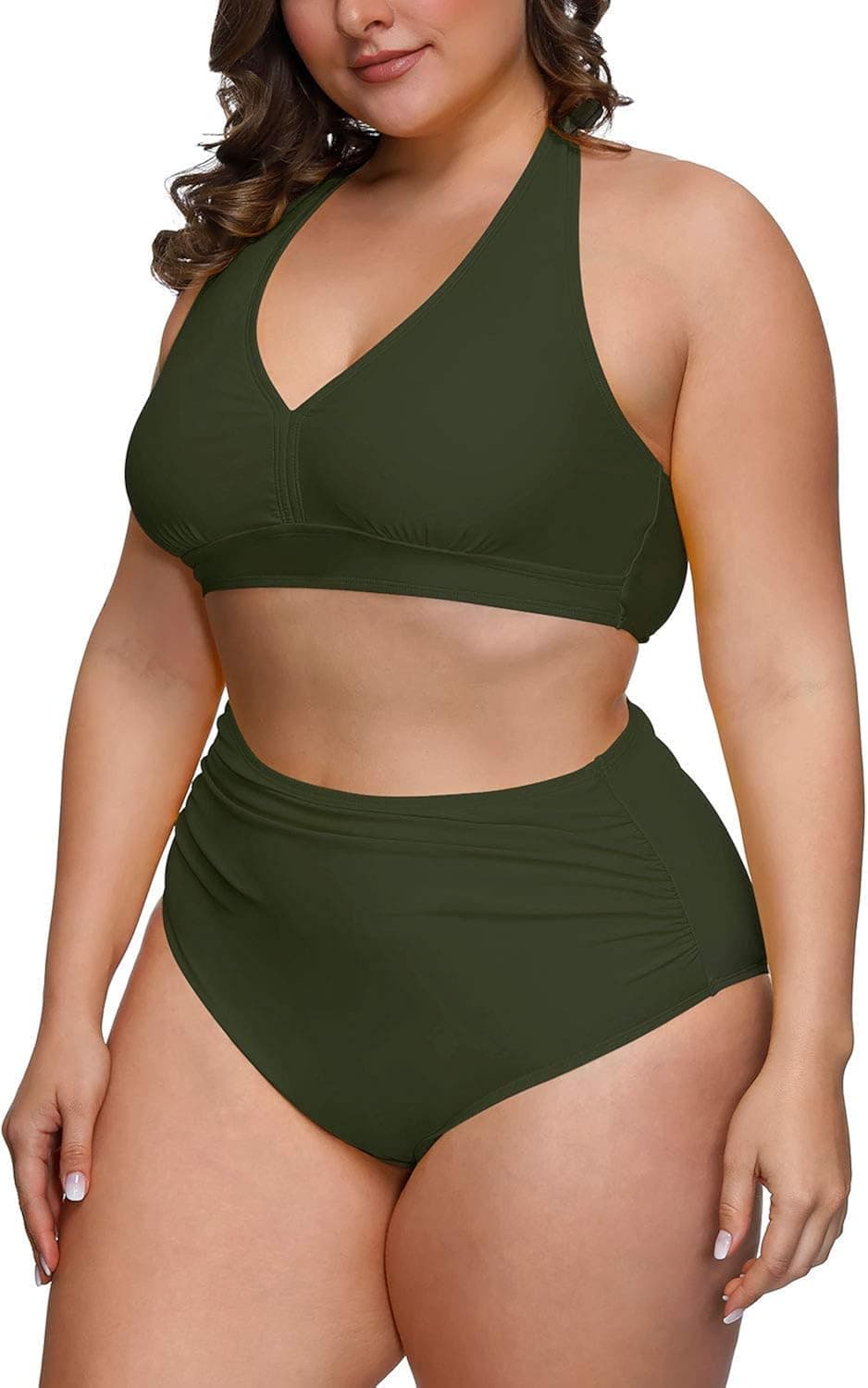 N&A Women's 2 Piece Plus Size High Waisted Tummy Control Swimwear Swimsuit Full Coverage