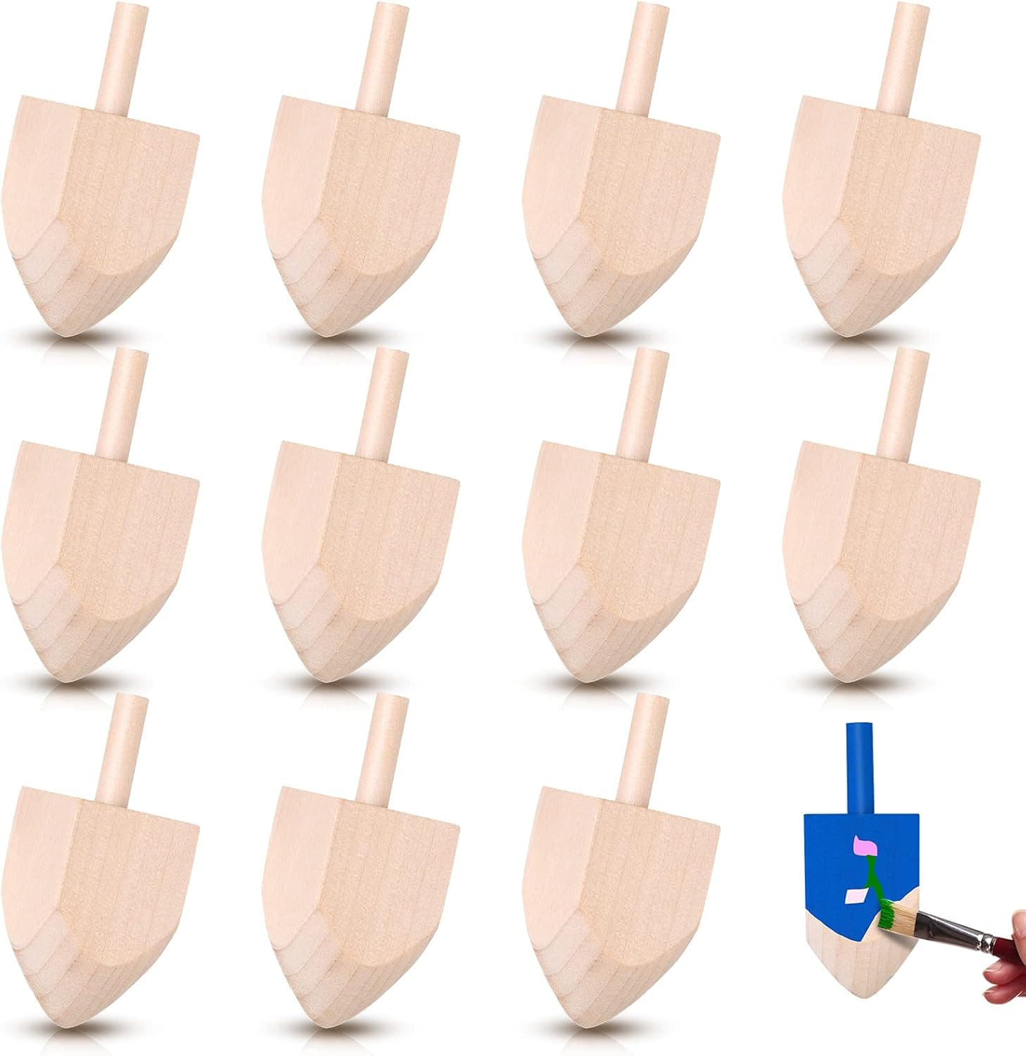 12 Pieces Hanukkah Wooden Dreidel Wooden Dreidels Hand Painted 2.6 Inch Unfinished Wooden Chanukah Dreidel for Hanukkah Party Decoration DIY