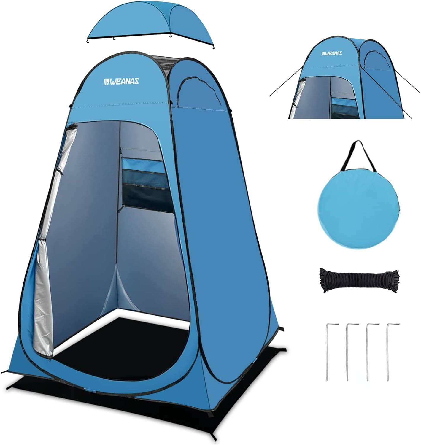 Weanas Camping Shower Tent - Pop Up Privacy Tent for Portable Toilet, Outdoor Camp Changing Tent with Removable Bottom & Rain Cover, Stakes and Carrying Bag