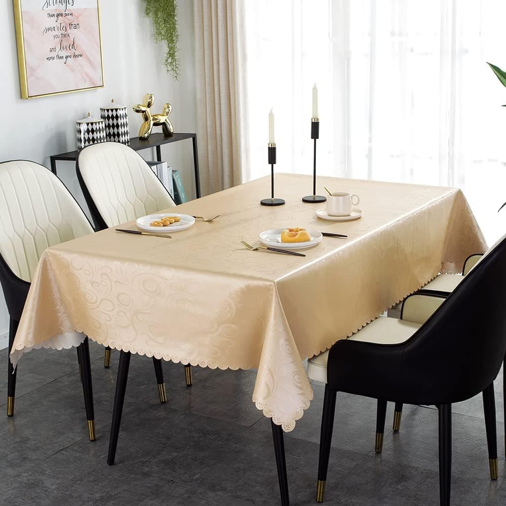 Qualsen Vinyl Table Cloth, Spring Wipeable Tablecloth, Rectangle Table Clothes for Picnic, Holiday, Party,Outdoors (52 x 70 inch,Champagne Gold)