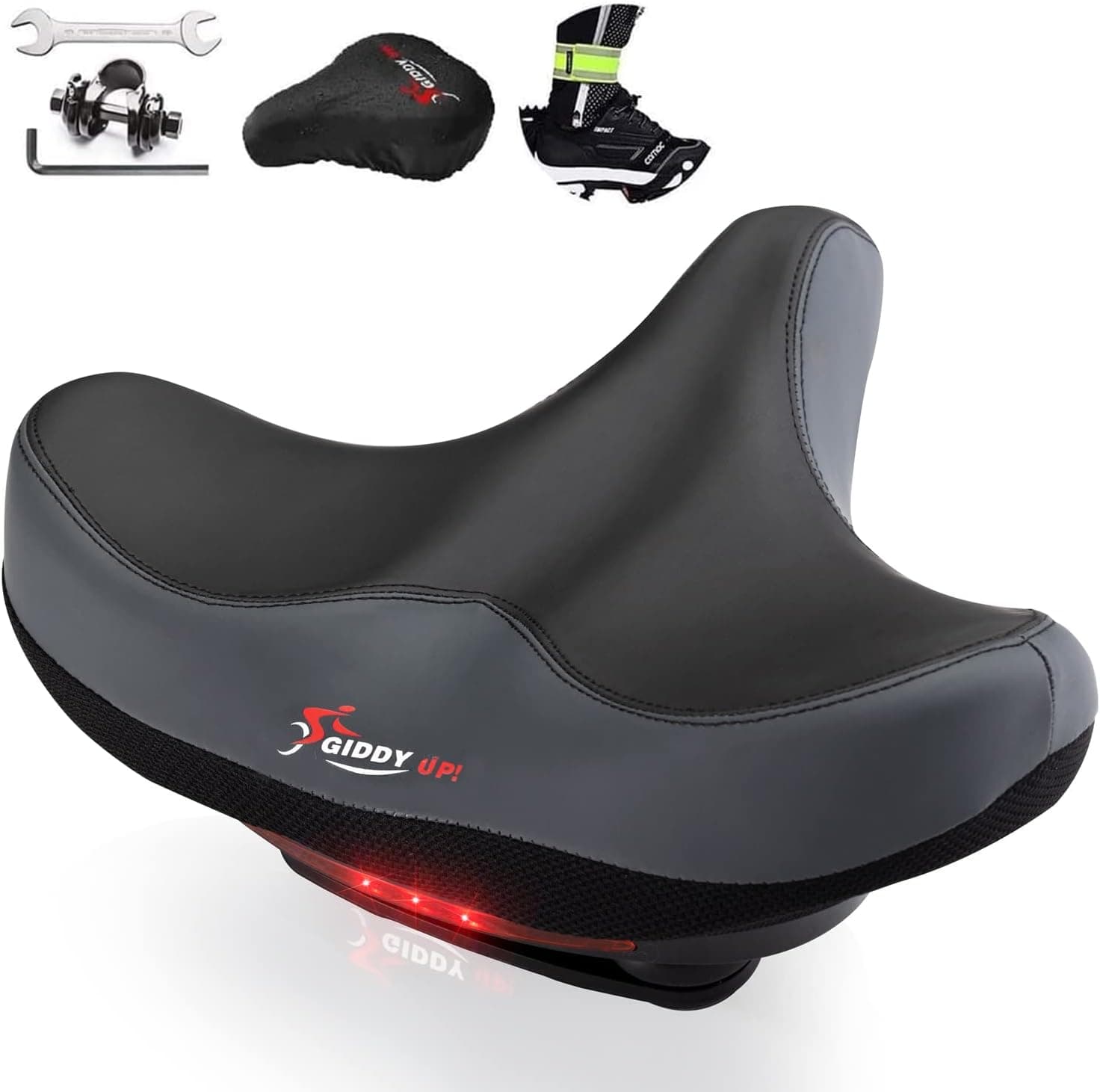 Giddy Up! Bike Seat - Comfortable Bicycle Saddle for Exercise and Road Bicycle - Oversized Comfort Seat for Peloton Stationary - Extra Wide Replacement Padded Bike Saddle Cushion for Women and Men