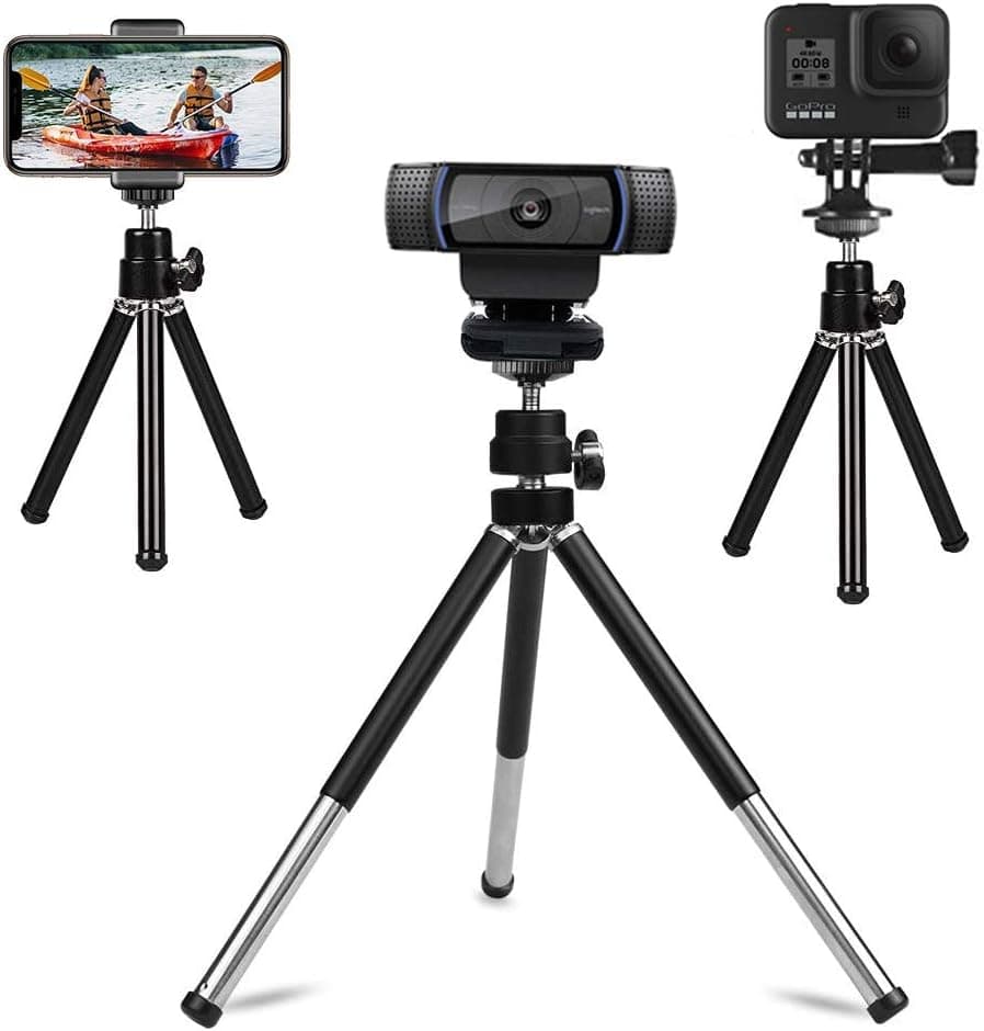 Amazon Small Travel Desk Camera Stand Tripod with Phone Mount Holder, Gopro Table Trypod and Logitech Webcam Stand Desktop Tripods
