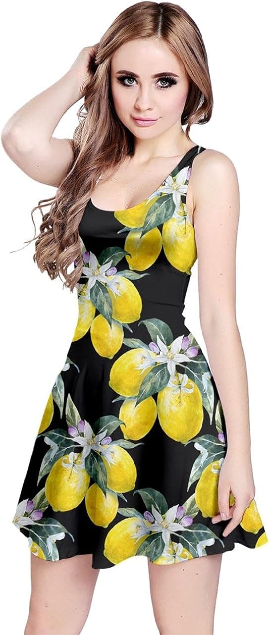 CowCow Womens Summer Sundress Hawaii Beach Surf Tropical Fruits Toucan Pineapple Banana Strawberry Sleeveless Dress, XS-5XL