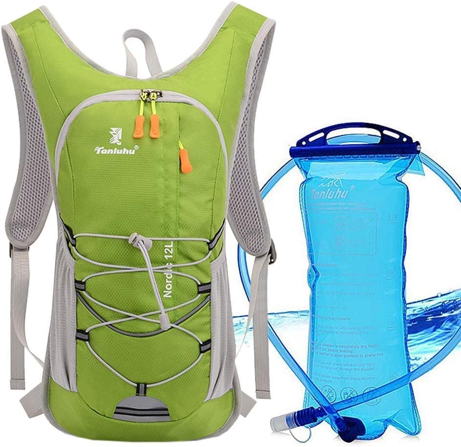 Xboun Hydration Pack - Hydration Water Backpack with 2L TPU Leak Proof Water Bladder for Men & Women | Great for Hiking, Running, Cycling, Camping, Skiing, Outdoor Activities (Green)