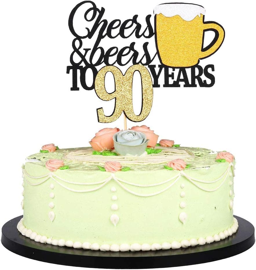 LVEUD Happy Birthday Cake Topper Let we Cheers Cheer 90 Years Happy Birthday -Wedding,Anniversary,Birthday Party Decorations (90th)