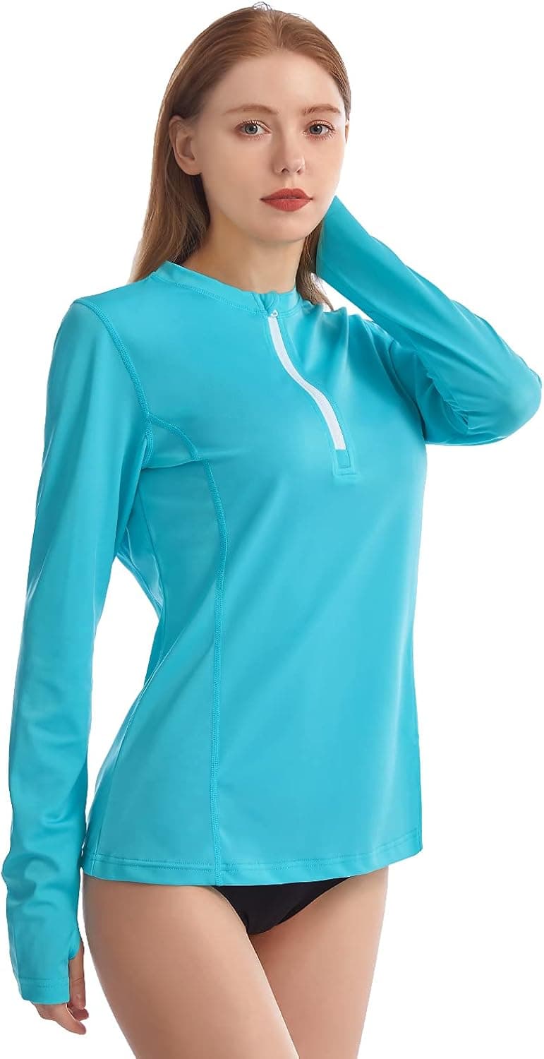 HISKYWIN Women's Long Sleeve UV Sun Protection Rash Guard Side Adjustable Wetsuit Swimsuit Top