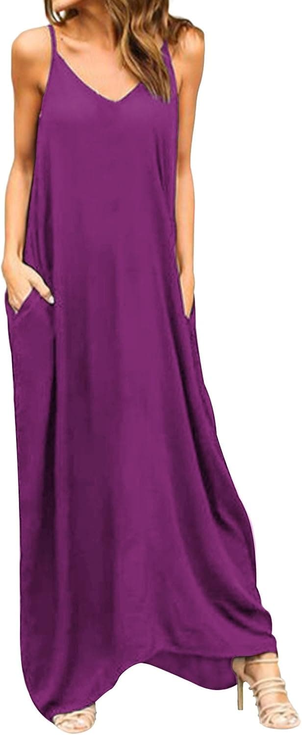 ZANZEA Women's Summer Plus Size Maxi Dress V Neck Sleeveless Long Boho Dress Beach Vacation