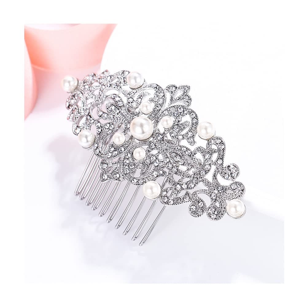 EVER FAITH Austrian Crystal Ivory Color Simulated Pearl 1920s Vintage Bride Wave Hair Comb