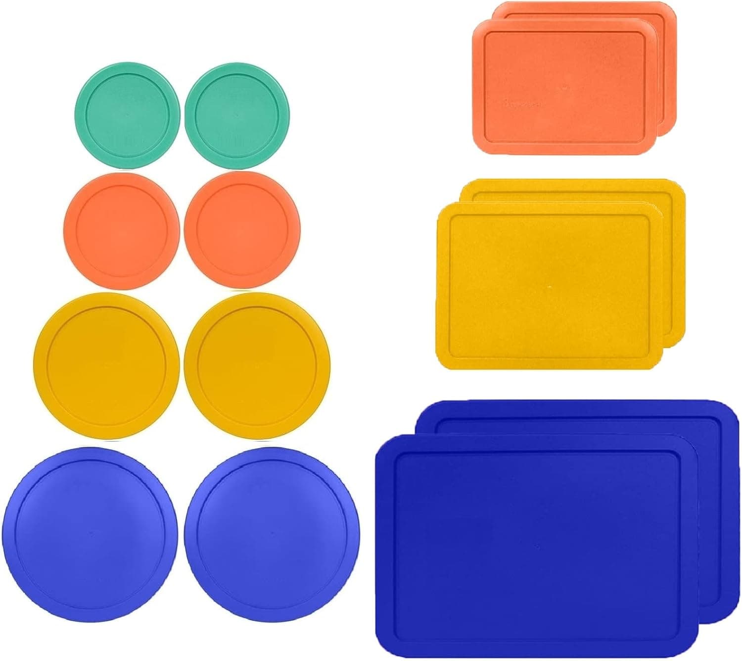 Replacement Lids Covers for Pyrex 7 cup 7402-PC 4 cup 7201-PC 2 cup 7200-PC 1 cup 7202-PC 3 cup 7210-PC 6 cup 7211-PC 11 cup 7212-PC Food Storage Glass Containers Bowls dish (Container not Included) (Blue, Yellow, Orange, Green)