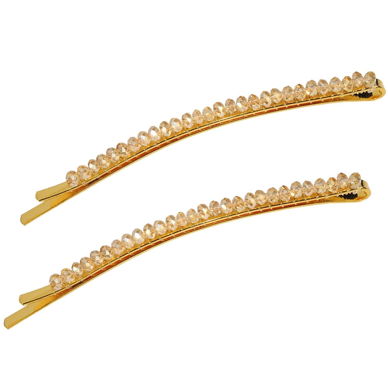 Faceted Crystal Row Two-Tone Bobby Pin - Champagne Gold (2 Pcs)