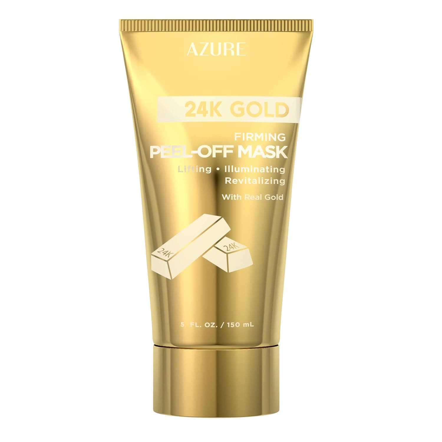 AZURE 24K Gold Firming Peel Off Face Mask- Anti Aging, Lifting, Illuminating & Revitalizing - Removes Blackheads, Dirt & Oils - With Hyaluronic Acid and Collagen - Skin Care Made in Korea - 150mL / 5 fl.oz.
