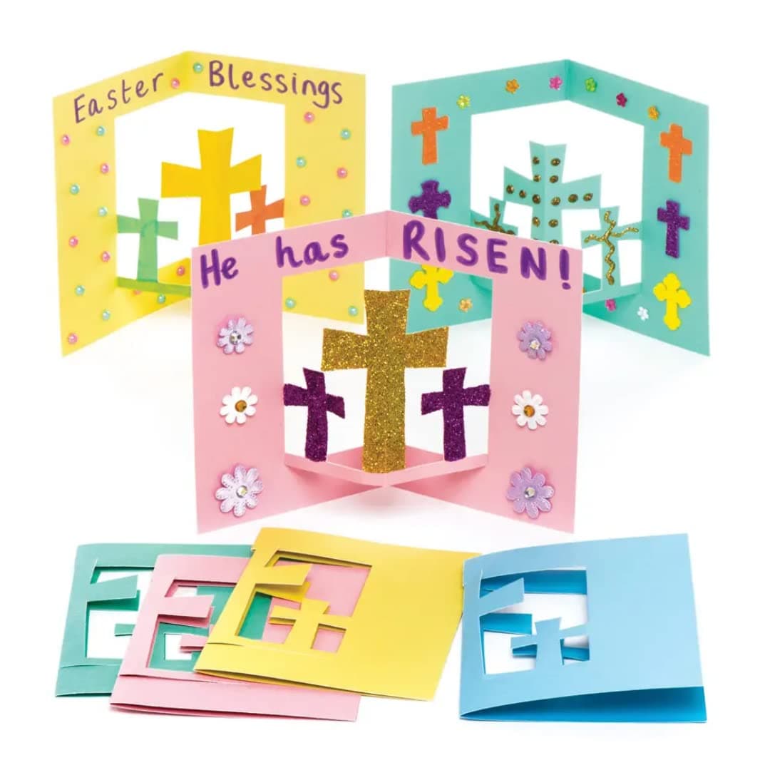 Baker Ross AW293 Cross Pop Out Cards - Pack of 8, for Children to Design and Personalise, Ideal for School, Home, Party Crafting, Craft Groups and Sunday School
