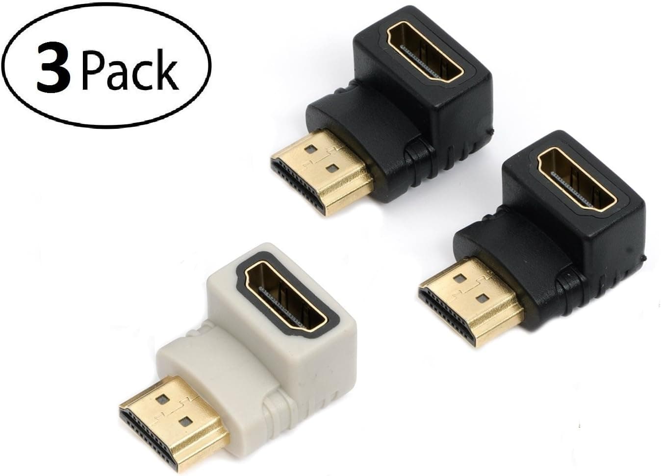 Aurum Cables Pack of 3 Right Angle HDMI Port Saver Adapter (Male to Female) - 90 Degree - 3 Pack