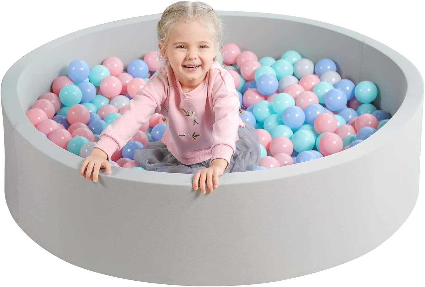 TRENDBOX Extra Large Soft Foam Ball Pit 51.2 x 11.8 in Large Sponge Round Ball Pool NOT Include Balls Indoor Round Ball Pits Children Toddler Playpen - Light Gray