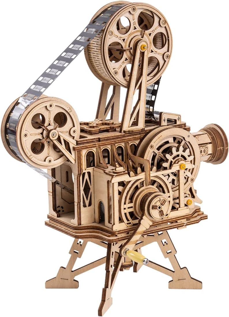 Rowood 3D Puzzle for Adults, DIY Wooden Model Kit for Adults to Build, Handheld Film Mechanical Gear Building Set, Birthday Vitascope Projector