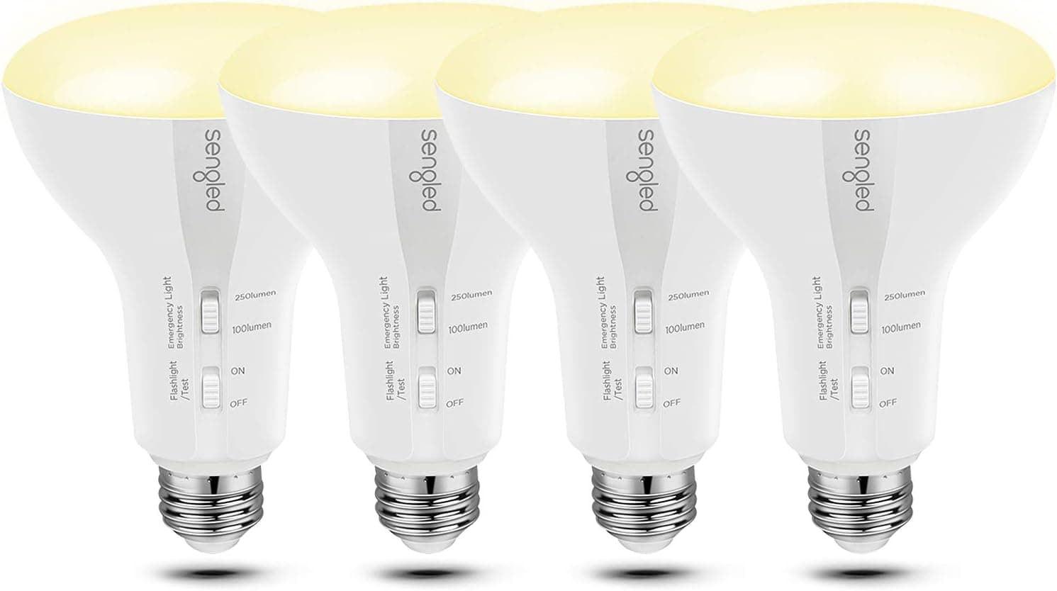 Sengled Everbright Rechargeable Light Bulb Battery Backup Power Outage Emergency Light for Home up to 12 Hours Flashlight 3000K Warm White BR30 65W Equivalent LED Bulbs, 4 Pack