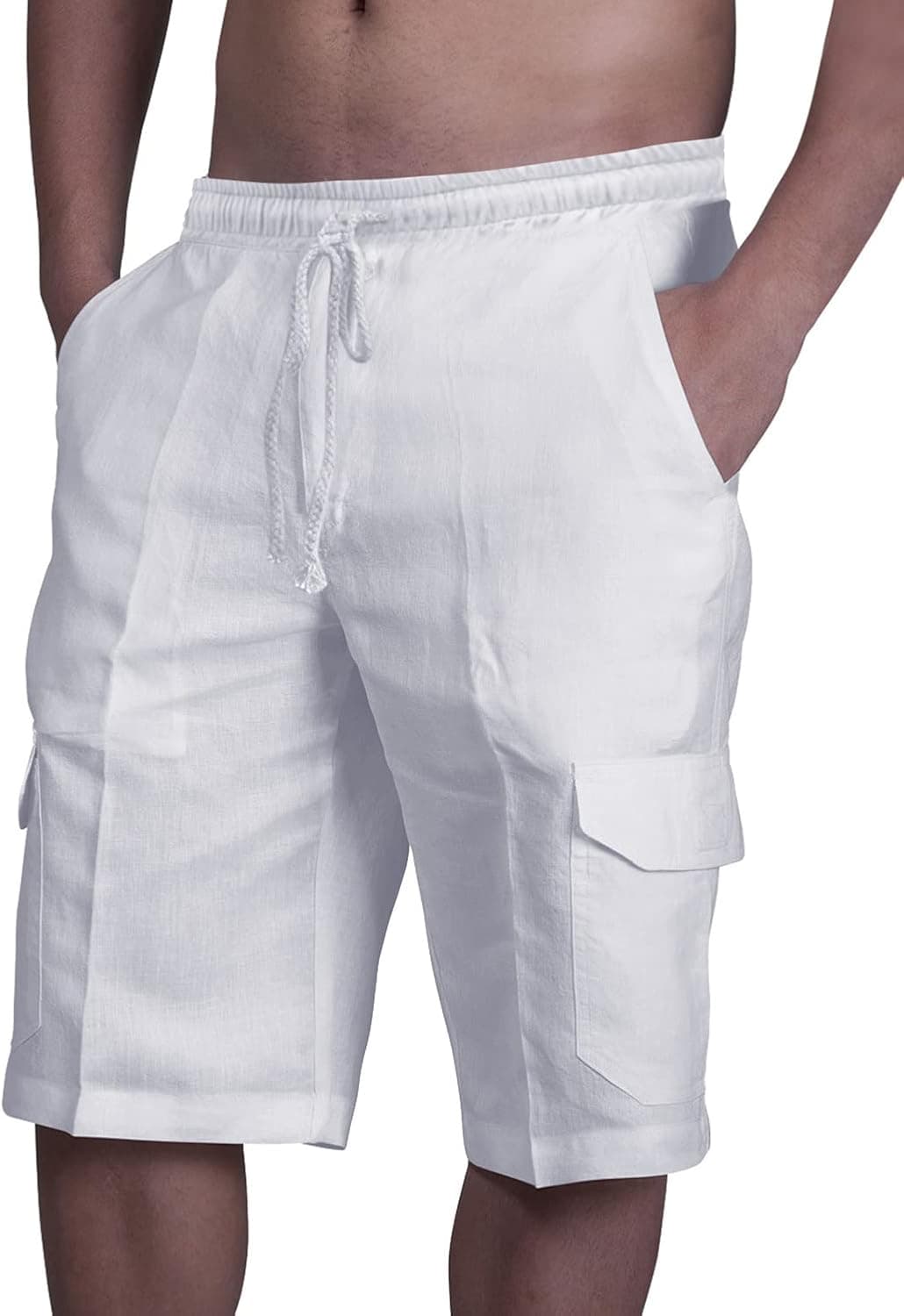 FANARCHER Men's Shorts Casual Classic Fit Cotton Linen Summer Beach Pants with Multi Pockets