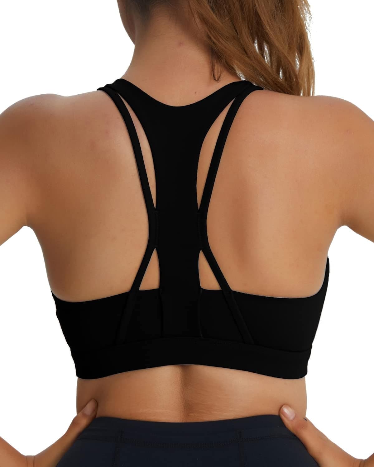 SONGSKY Sports Bra for Women, Y Back Racerback Medium Support Strappy Workout Yoga Bra with Removable Cups