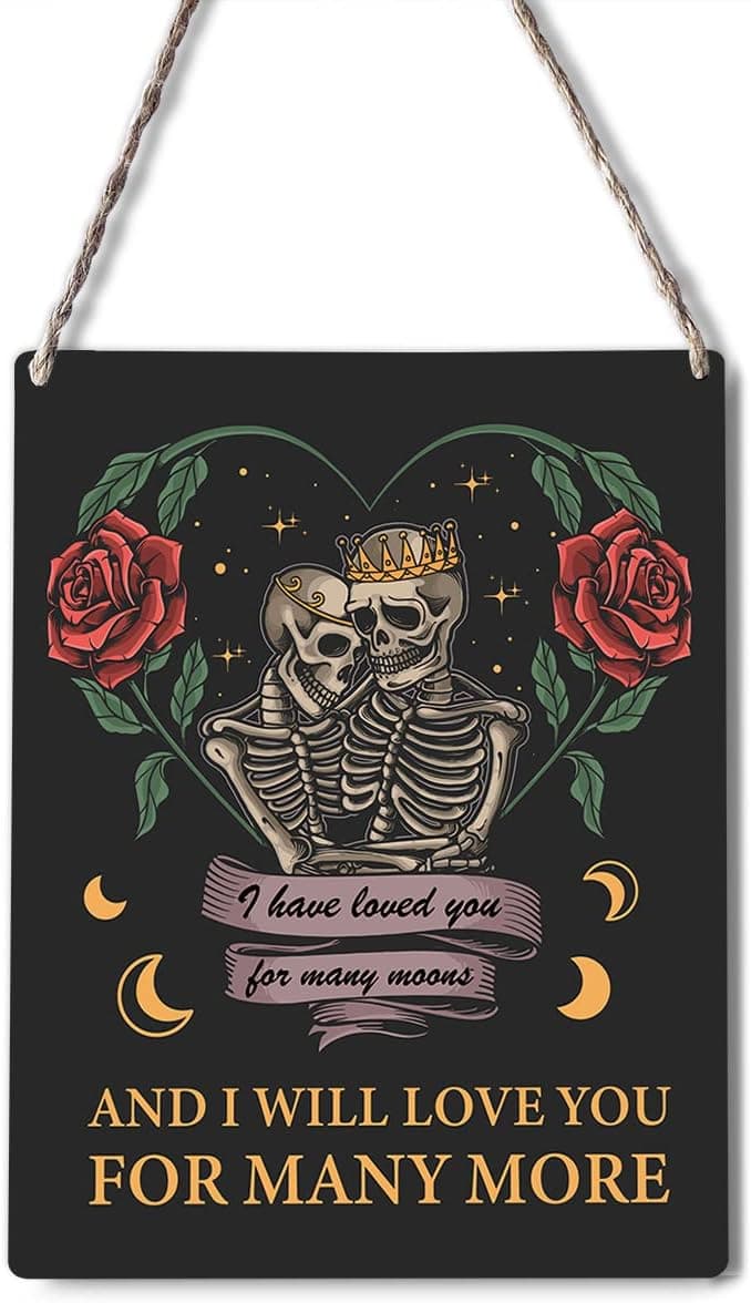 Funny Lovers Signs Wall Decor Wood Plaque I Have Loved You for Many Moons and I Will Love You for Many More Wooden Hanging Sign Skull Decoration for Home Door 8 x 10