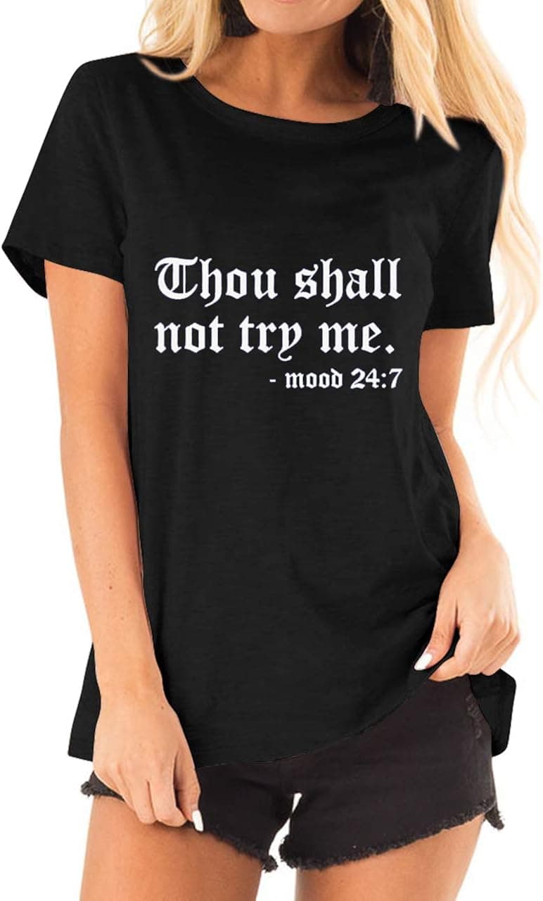 Acun Women Thou Shall Not Try Me Letter Print Tshirt Tops Short Sleeve Shirt Tee Grinch Tshirts for Women